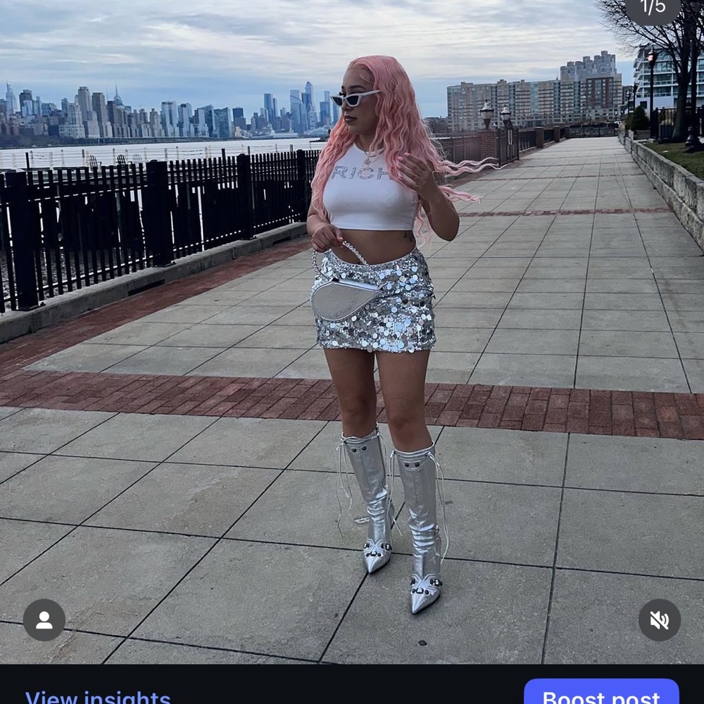 Silver Sequin Mini Skirt